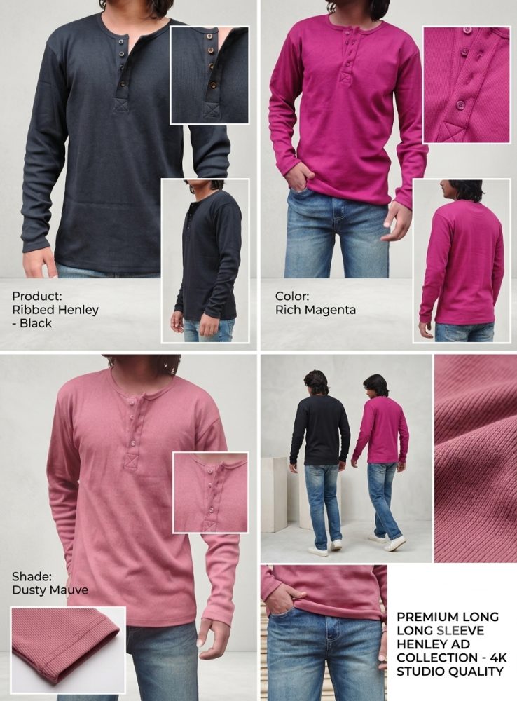 Solid Henley  neck cotton t-shirt